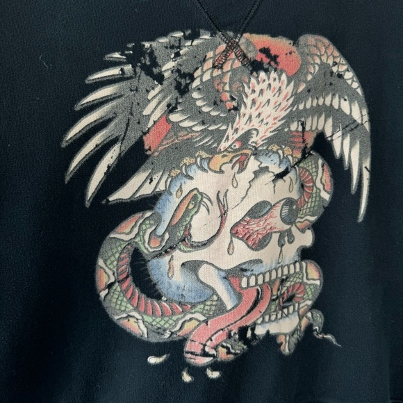 Y2K Ed Hardy Crewneck Sweatshirt skull boxy fit distressed F - Picture 6 of 9